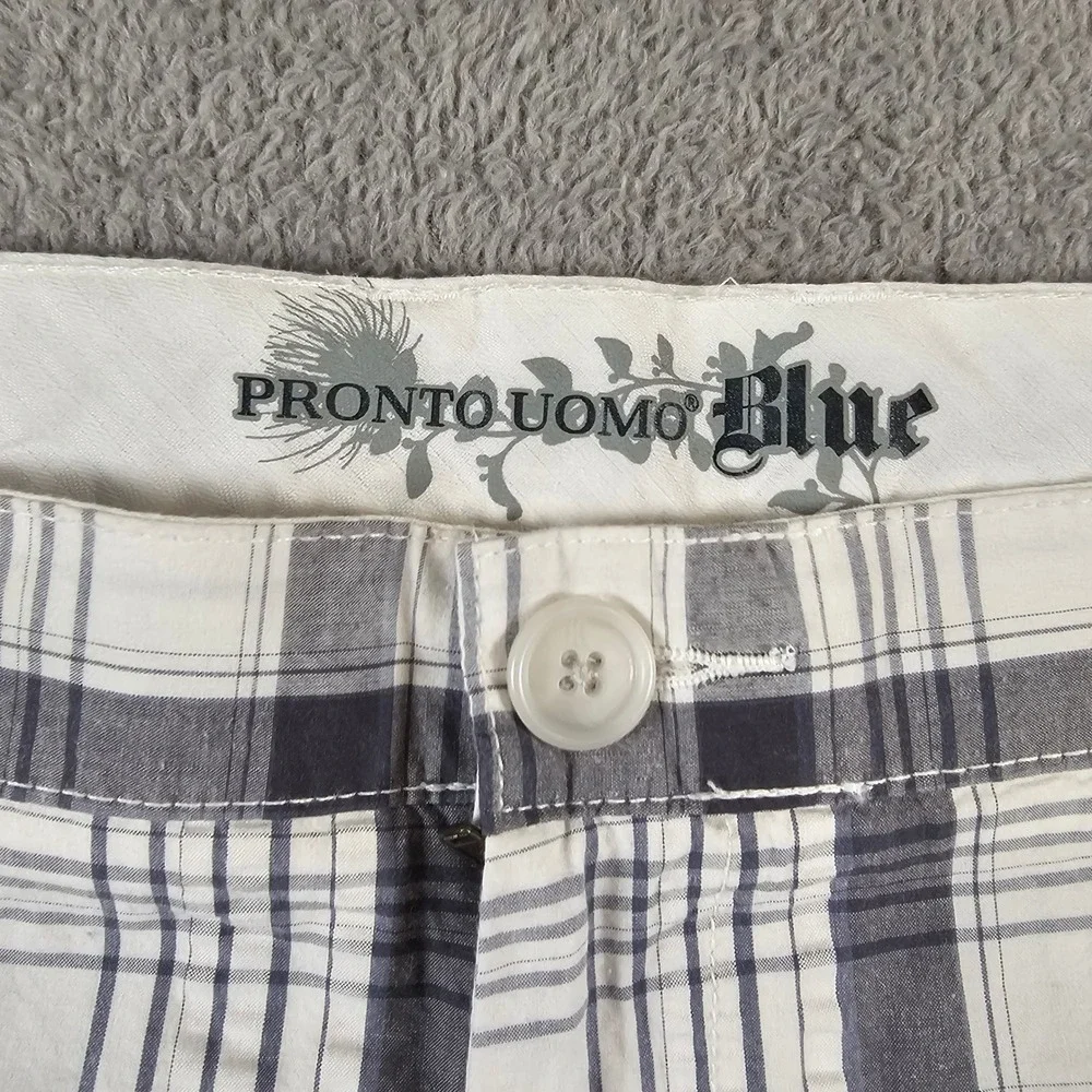 Pronto‎ Uomo Blue Mens Plaid Shorts Navy White Cotton Size 46 NEW